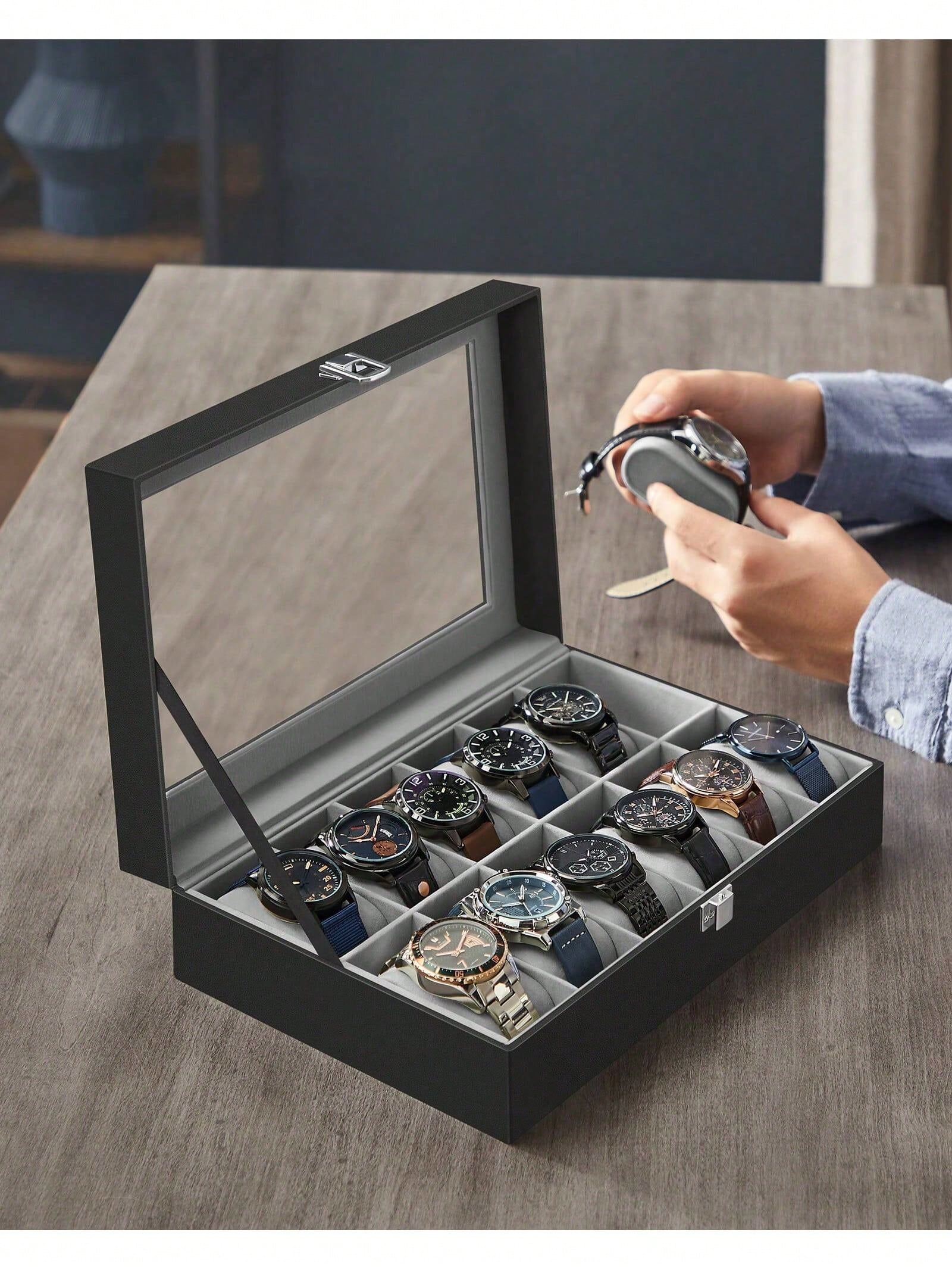 12-Slot Lockable Watch Box wit - Jewellery Watches recension och pris